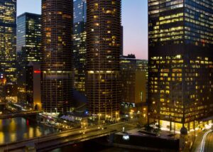 Langham exterior view at night